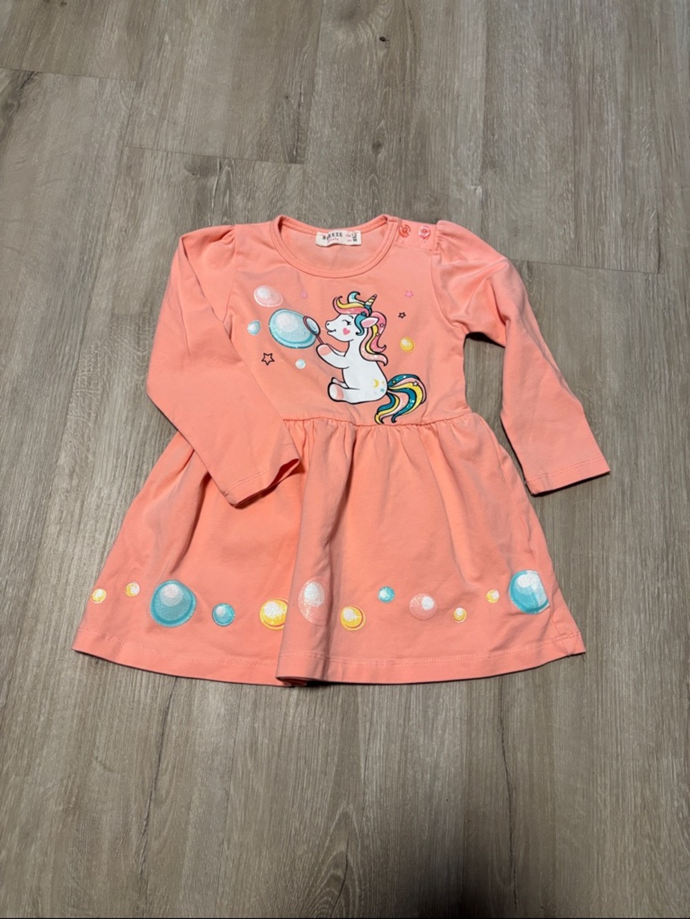 Girls Coral Unicorn Bubble Long Sleeve Dress - Cute Playtime Dress